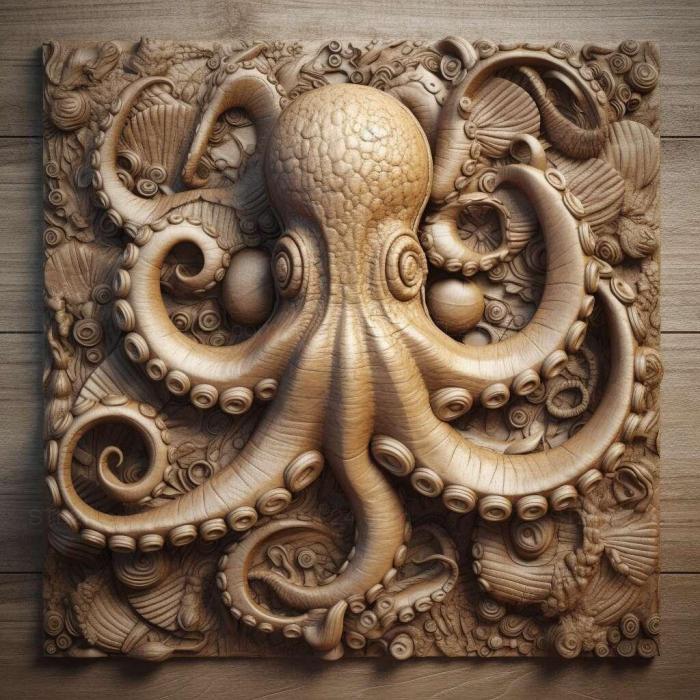 Nature and animals (octopus 2, NATURE_162) 3D models for cnc